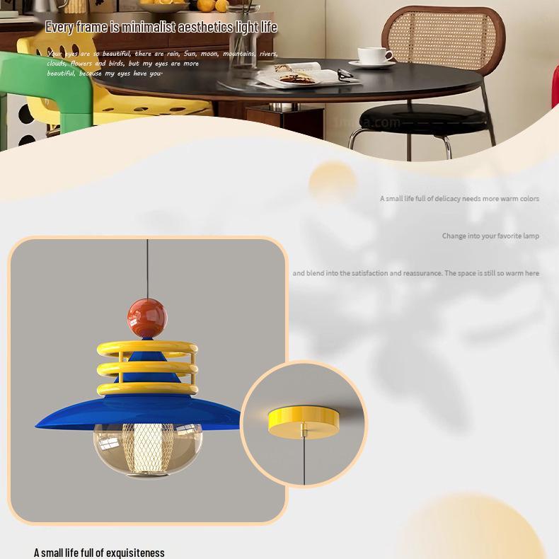 Dopamine Dining Table Set with Swing Arm Pendant Light and Eye-Protecting Ceiling Light for Kids