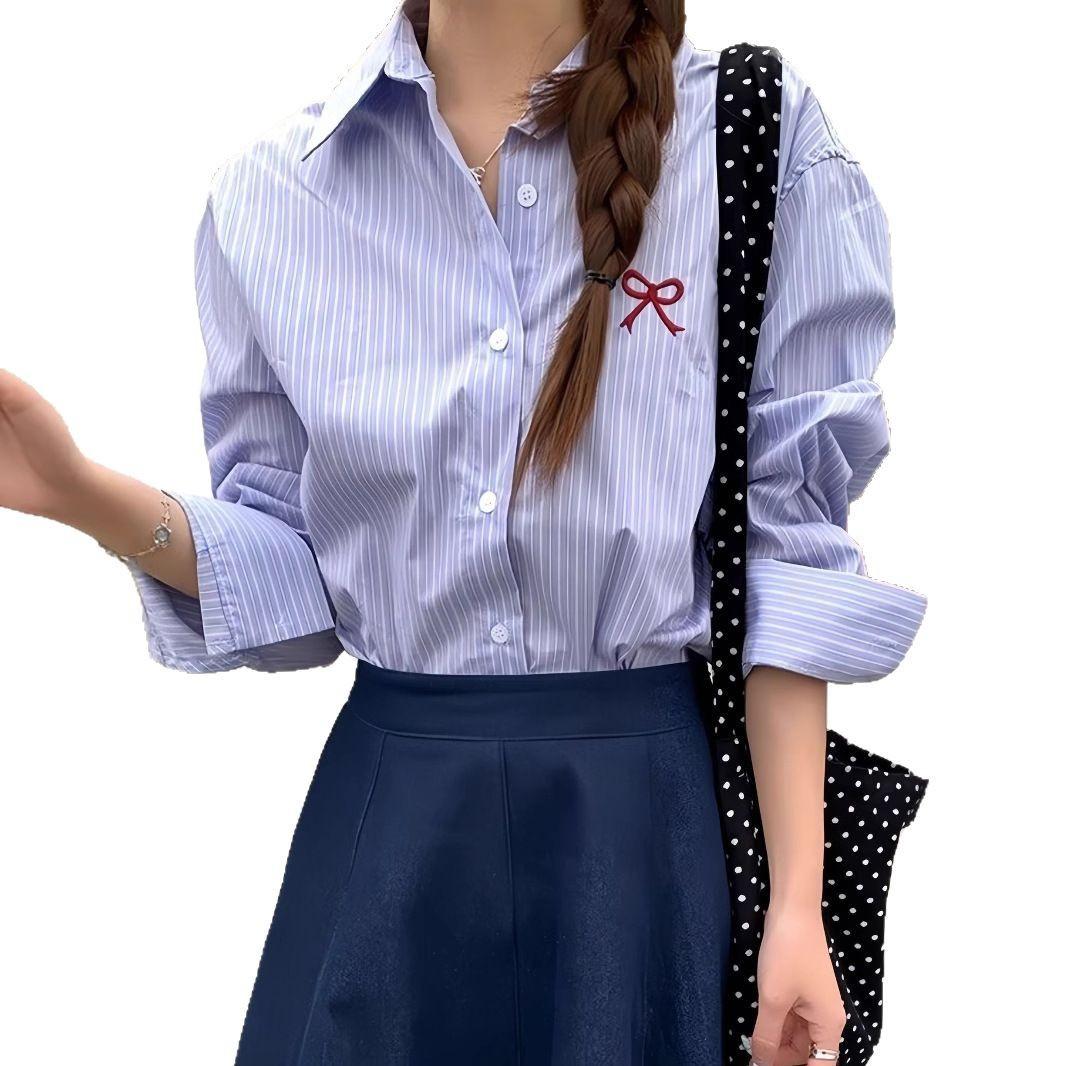 

Синяя полосатая куртка-рубашка женская весенне-летняя с маленьким чувством дизайна, повседневная солнцезащитная рубашка XL синий