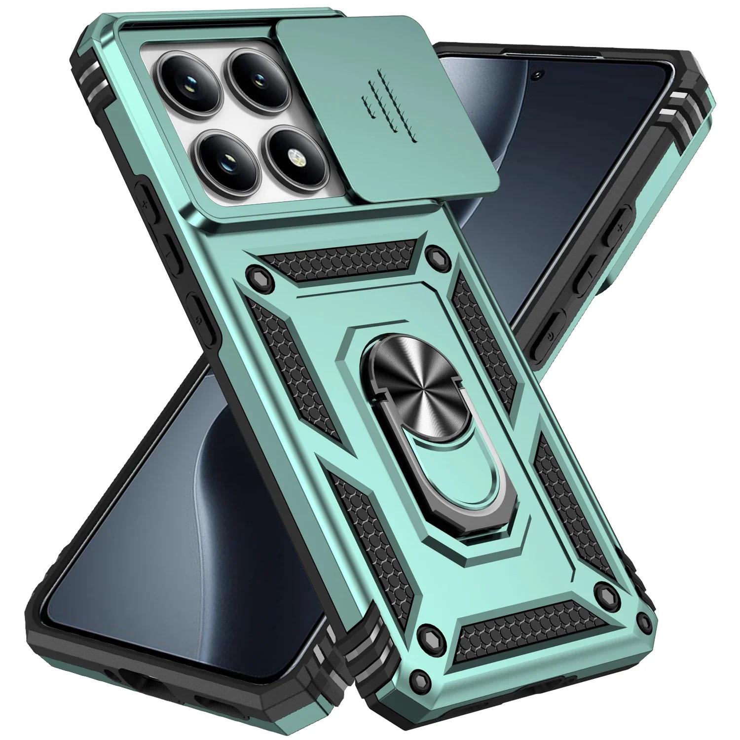 

For Xiaomi 15T Pro Case Car Magnetic Ring Stand Slide Camera Lens Military Grade Armor Cover for Xiaomi 14T 13T 11T 13 Pro Case Xiaomi 11T Pro зелений