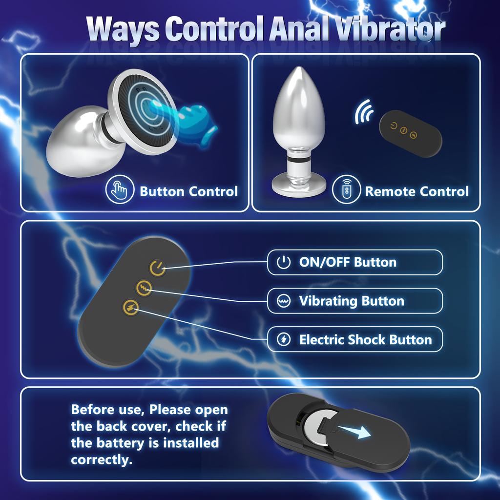 Vibrating Butt Plug Prostate Massager Estim Anal Plug Metal Extreme Sex Toys Electric Shock Anal Dildo Vibrator for Men & Women