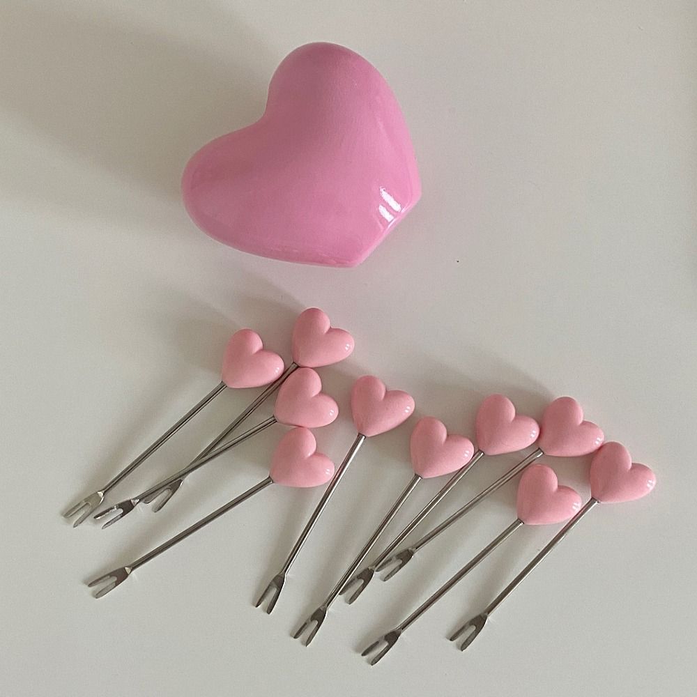 Loving Heart Love Fruit Fork Set Red Pink Plastic Fork Cute Dessert Cake Fork  Household