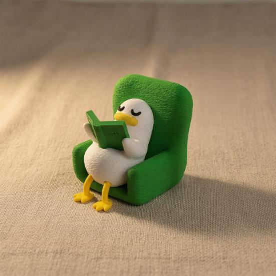 1/2Pcs Reading Book Lying Duck Figurine 3D Printed Holding Heart Sofa Duck Statue Sculpture Desktop Ornament Gift for Holiday Birthday Christmas