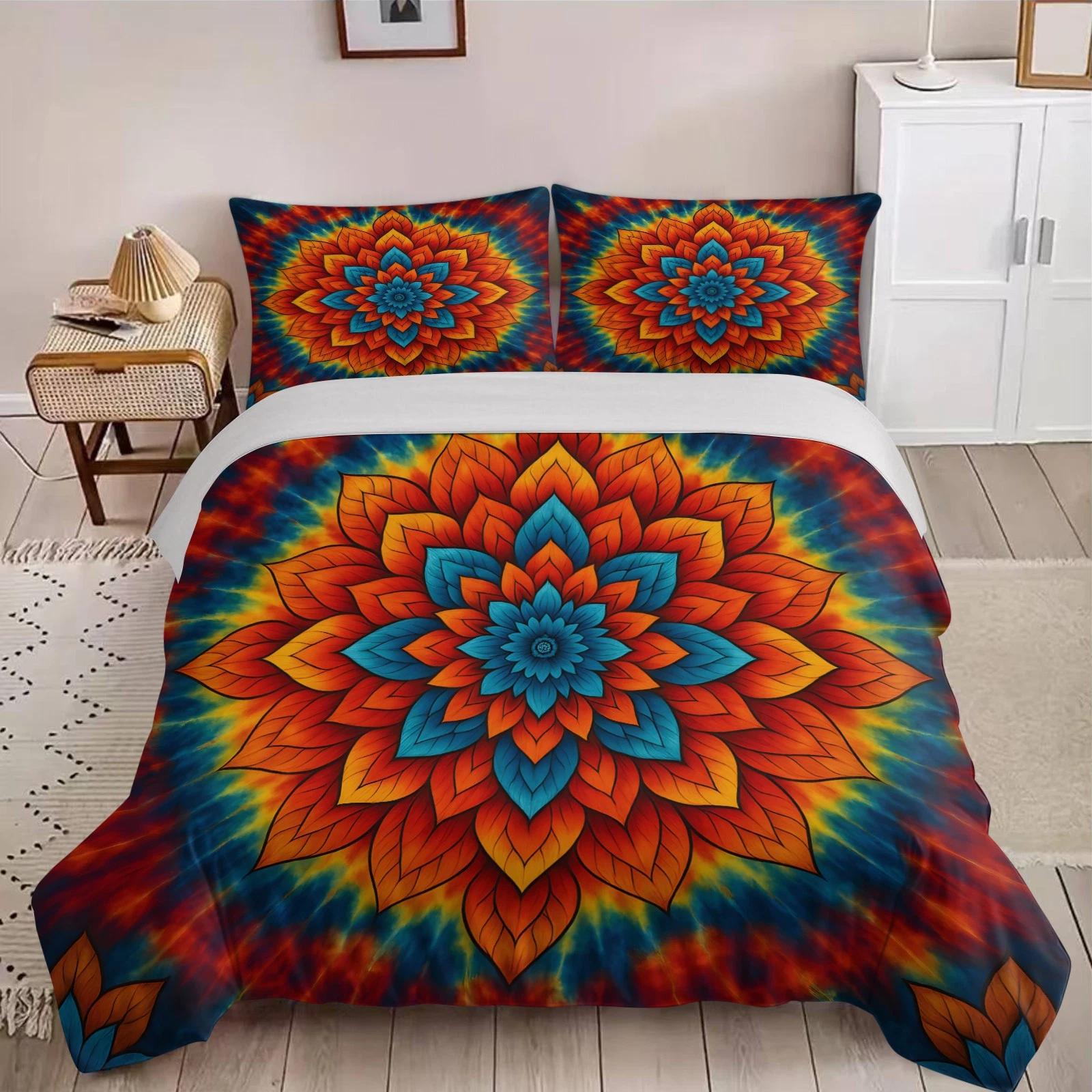 

Colorful Lotus Mandala Duvet Cover, Tie-Dye Bedding Set, Bohemian Bed Cover for Spiritual Home Decor, Ideal Gift for Twin/Queen/King Beds UK Single 135x200cm