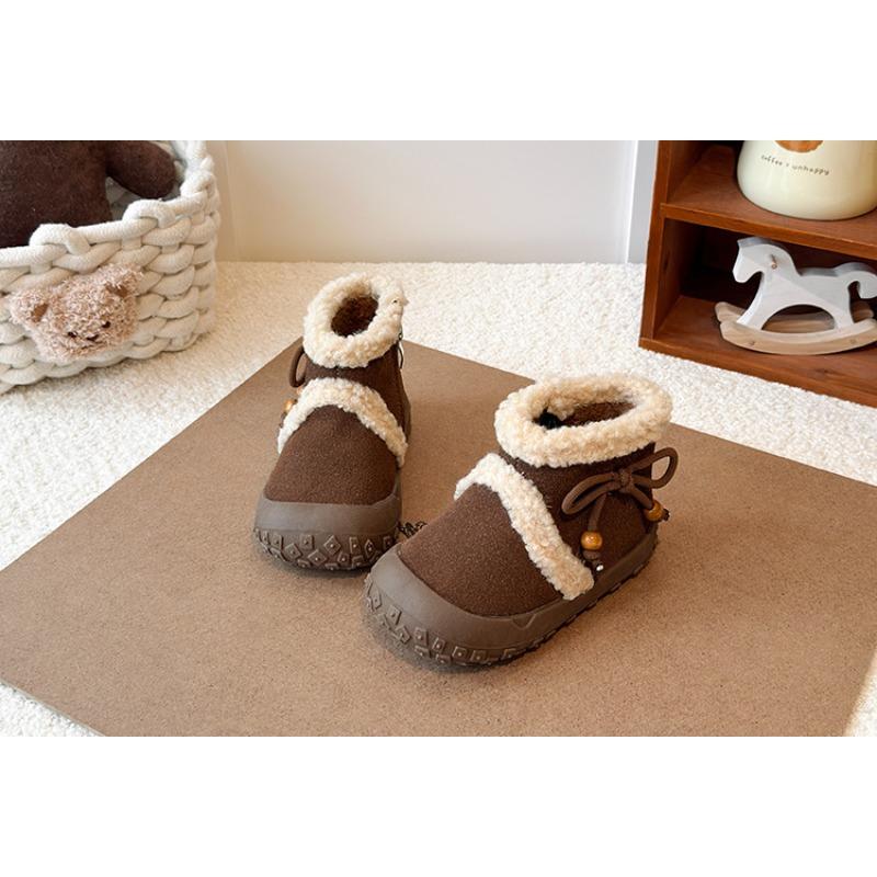 Girls' Fashion Fleece-Lined Boots | Children's Thickened Round-Toe Winter Shoes, Toddler Ankle Boots Elegant Girls Shoes