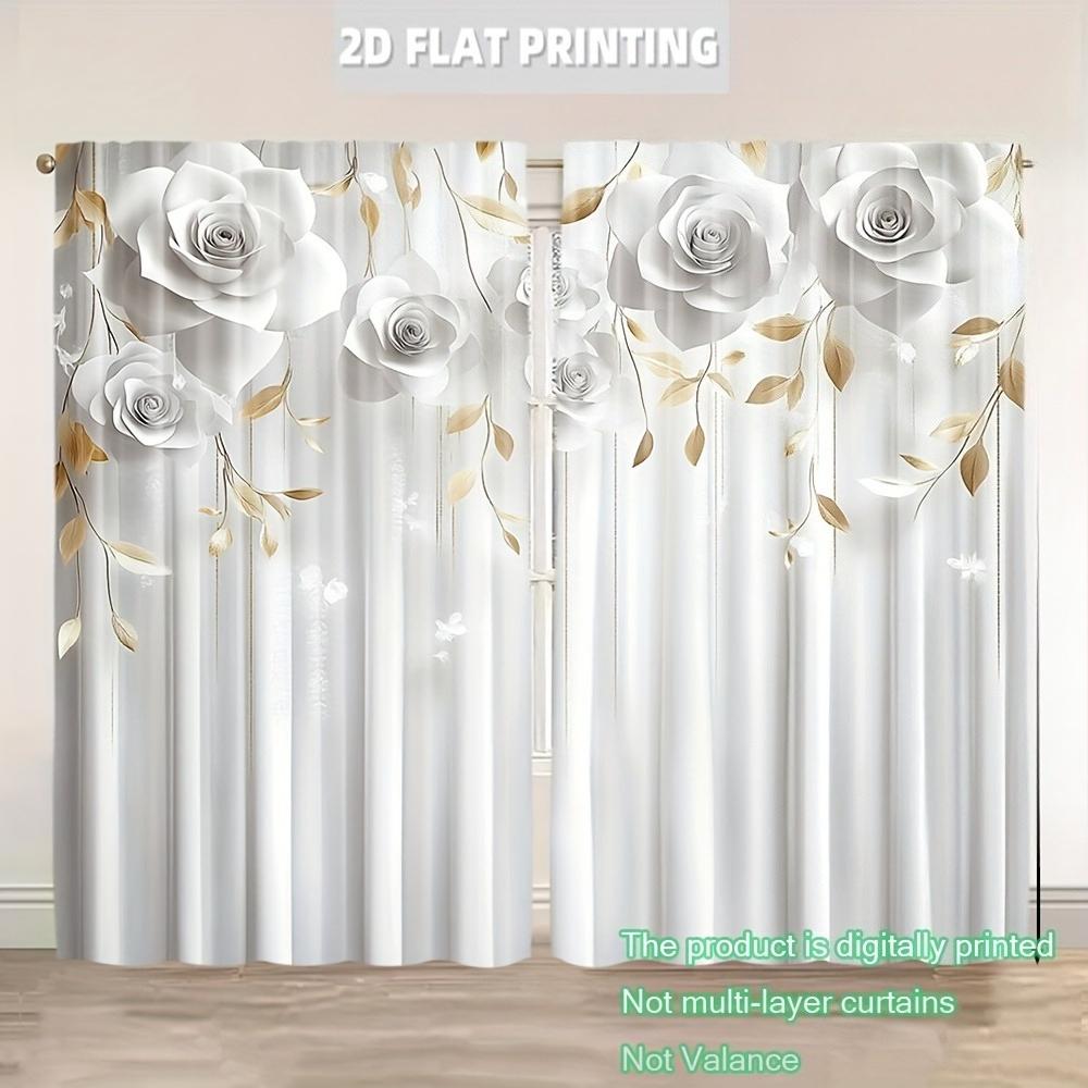 

Set Of 2 Elegant Stylish Floral Print Curtains Design Perfect Living Room Bedroom Kitchen Office Curtain For Made Polyester With Rod Pocket W100*H70(CM)-Rod Pocket&2PCS