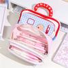 Cute House-themed Handheld Pencil Case, Checkered Print Multi-pocket Stationery Bag