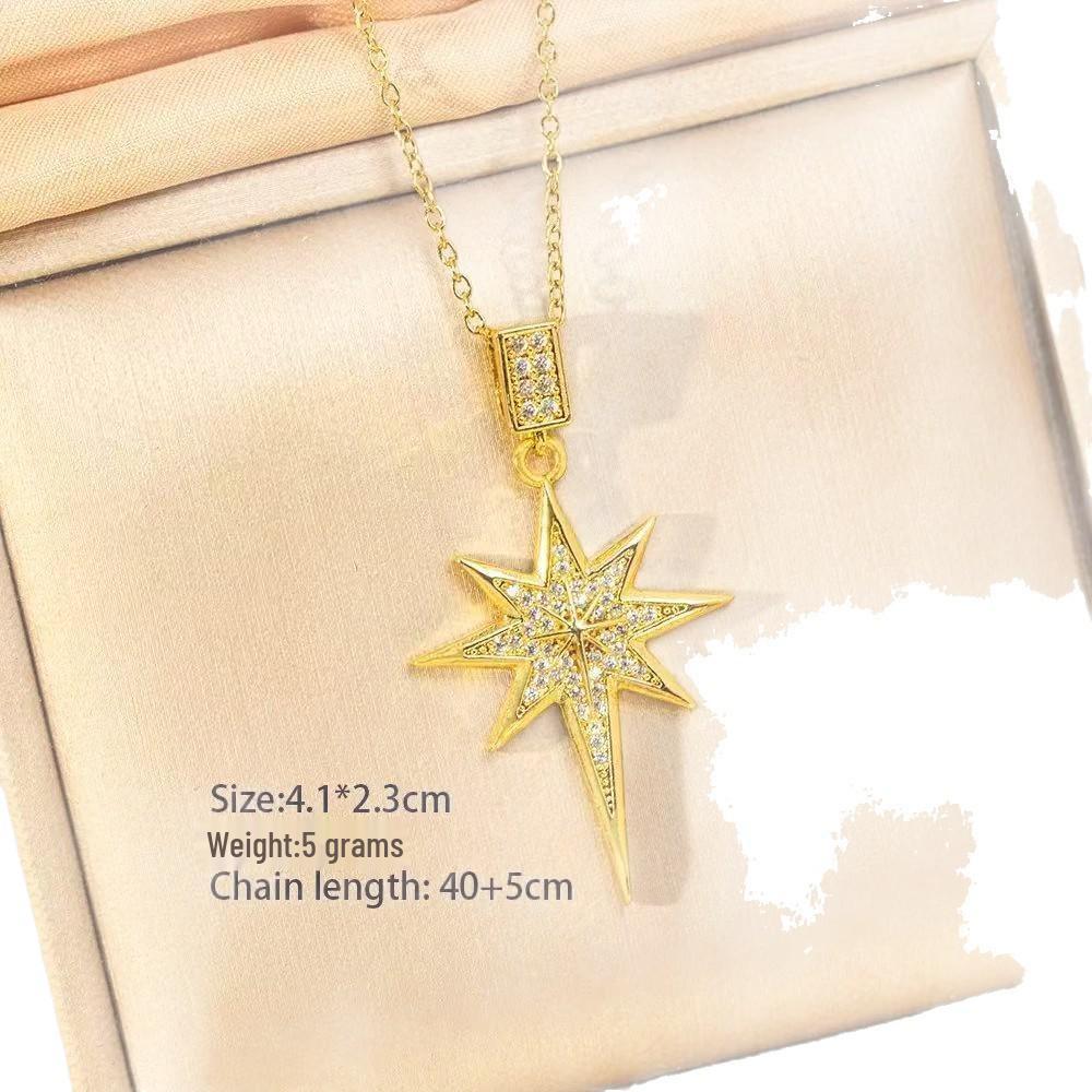 Pendentif Étoile à Huit Branches: Accessoire DIY de Luxe en Cuivre et Zirconia pour Femmes