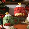 420ml Christmas Tree Ceramic Water Cup Creative Milk Mug with Lid Spoon Afternoon Camellia Flower Tea Coffee Cup Christmas Gift