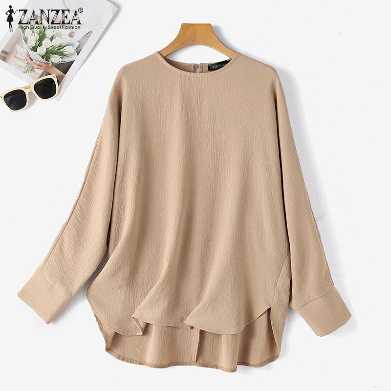 

ZANZEA Женская повседневная свободная блузка с длинным рукавом и круглым вырезом