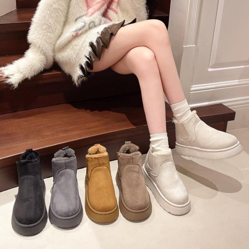 2025 Fall/Winter New Arrival Women's Chunky-Soled Snow Boots with Fleece-Lined Cotton Inner, Round-Toe Slip-On Cotton Boots