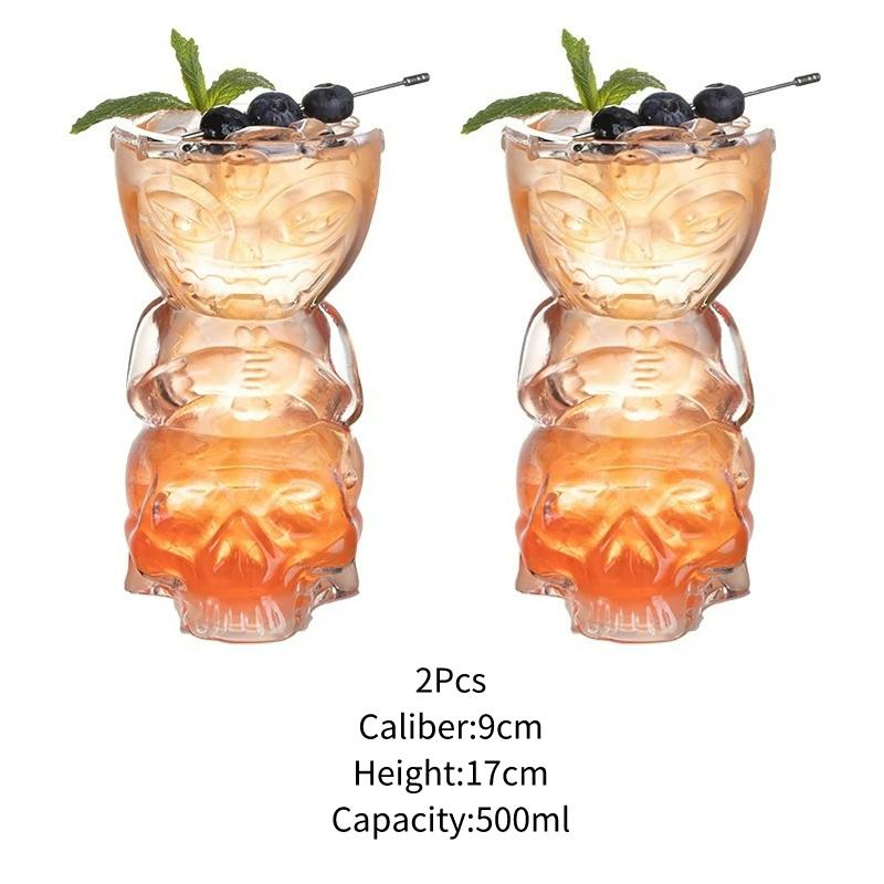 Tiki Glass Cups Tiki Mugs Cocktail Glasses Cup Creative Hawaiian Cocktail Cups Funny Cup Beer Beverage Glass Bar Accessories