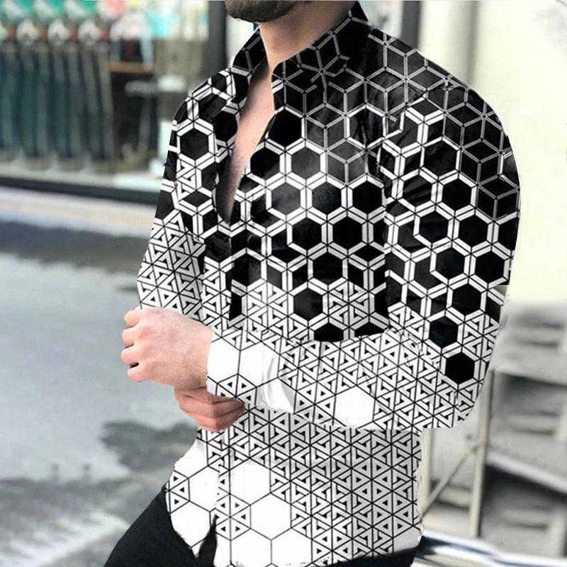 Autumn Men's Casual Versatile Fashion Street Men's Shirt Lapel Single-breasted Shirt Men's Irregular Line Long-sleeved Shirt