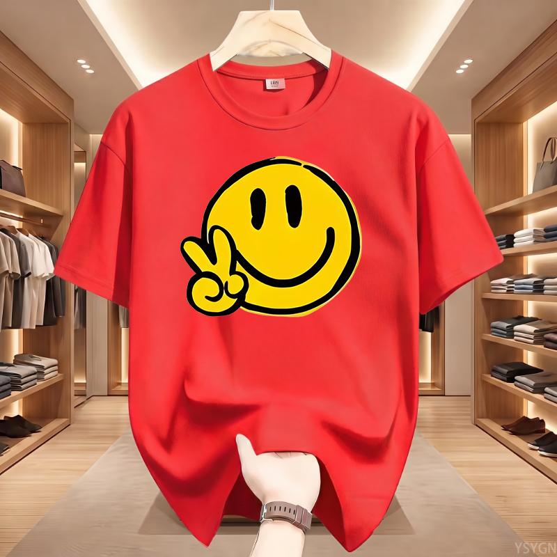 Unisex Casual Short Sleeve Crew Neck TShirt Joyful Face SMILE Graphic Print Summer Top Comfort Ladies TShirt Playful Design
