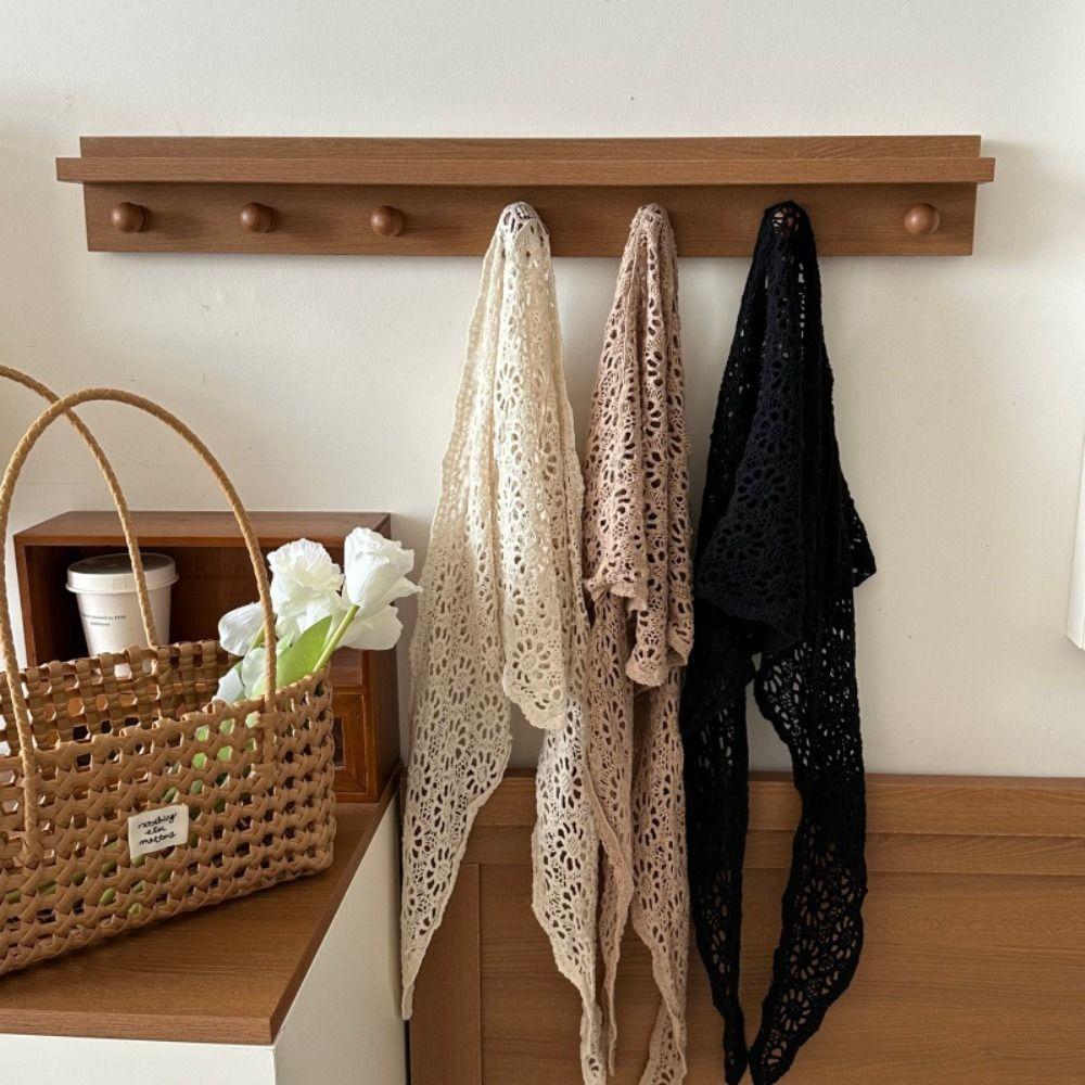 White Knitted Triangle Scarf Ethnic Style Crochet Flower Scarves Hollow Out Lace Shawl  Summer
