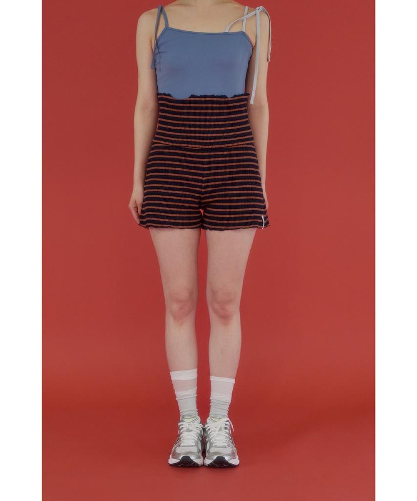Kyupido Petit Stripe Warm-Up Shorts _ Navy Orange