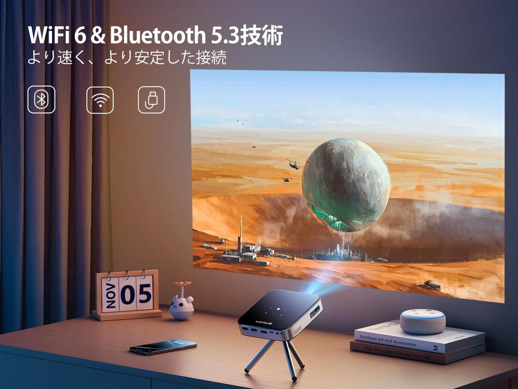 WiMiUS Q3 Compact Projector with Android TV and Advanced DLP Ceiling Automatic Vertical Keystone Short Quiet Dustproof Design for Outdoor and Home 5G