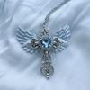 Faux Zirconia Pendant Necklace Gothic Wings Heart Shaped Necklace  Valentine's Day Gift