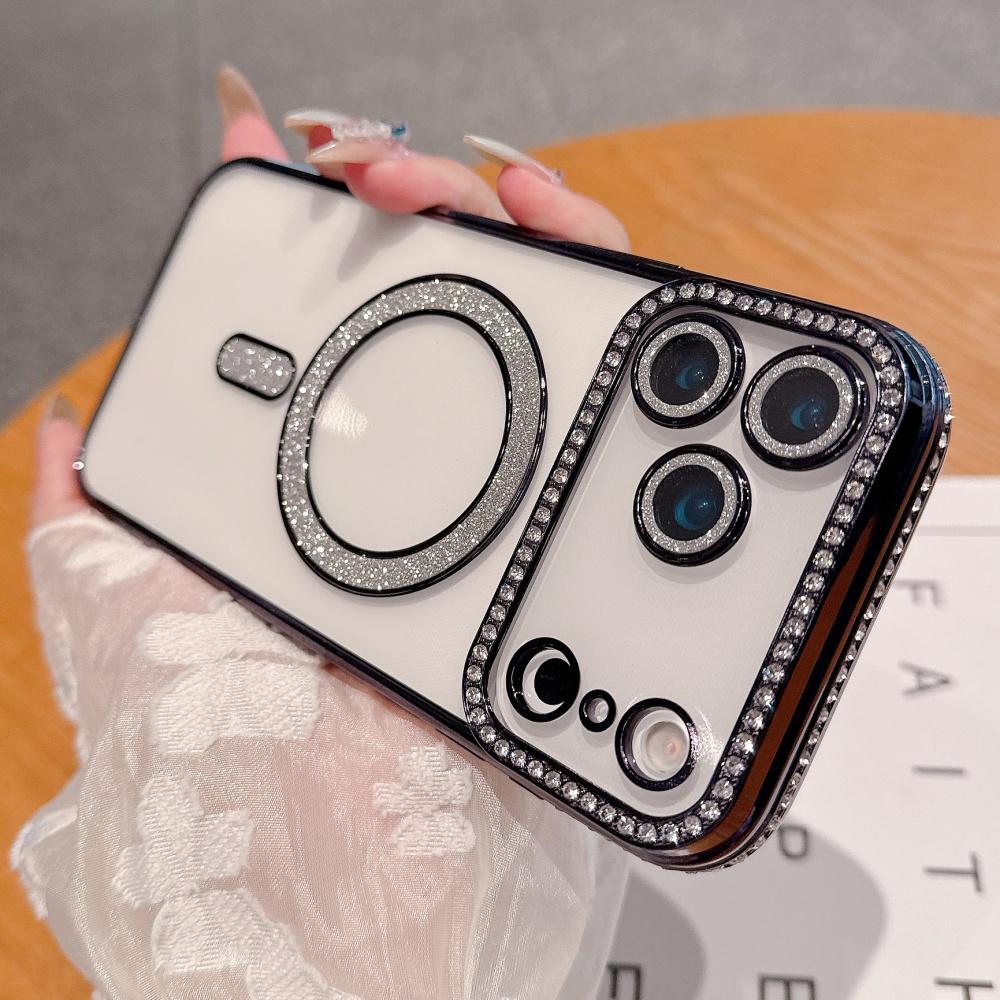 Plating Bright Diamonds For Magsafe Case for iPhone 17 Air 16 15 14 13 12 11 Pro Max Plus 16e Magnetic Wireless charging Cover