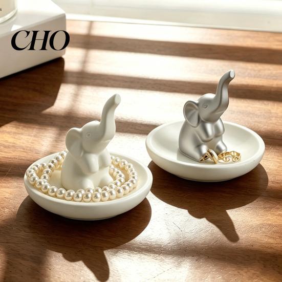 Smooth Glaze Jewelry Box Storage Tray, with Upturned Nose Elephant Design, Ring And Earring Holder Waterproof Compact Organizer for Rings Earrings