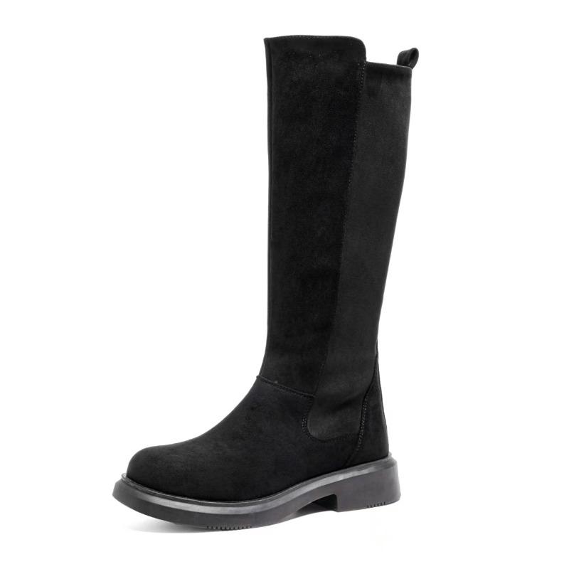 Fleece Shoes, Long Boots, New Versatile and Retro Boots for Women, Thick Mid-heel Boots
