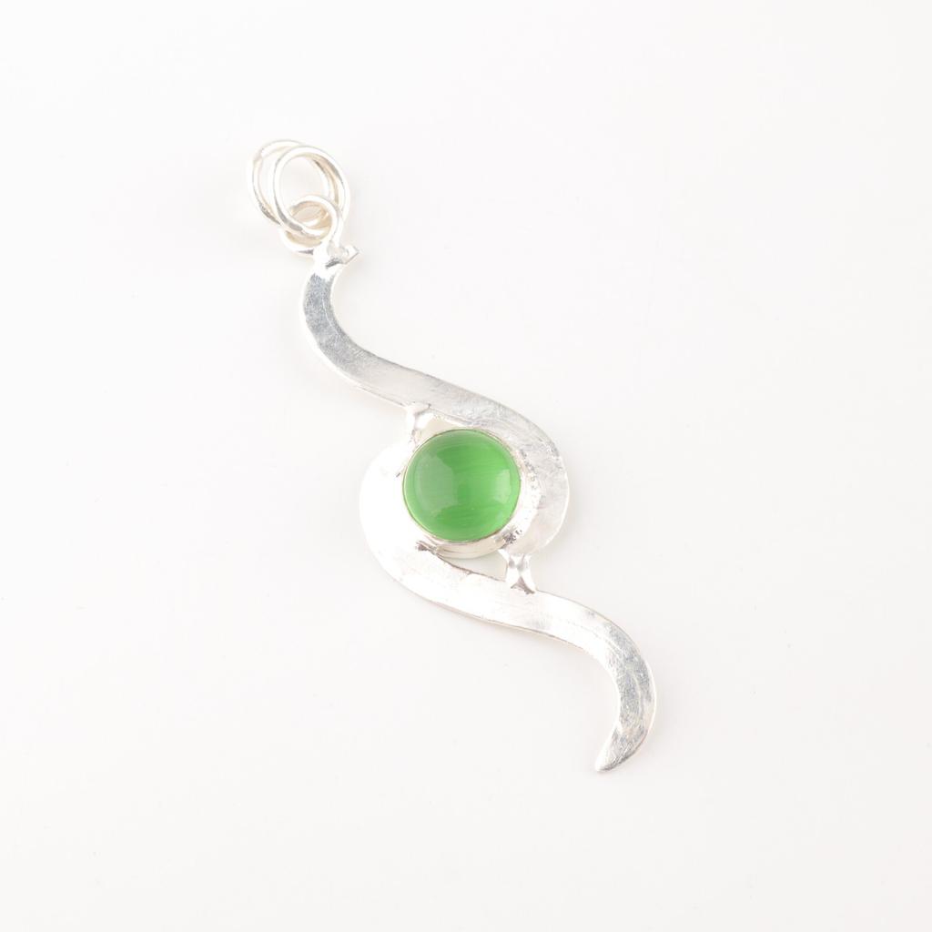 Green cat's Eye Gemstone 925 Stamped Silver Jewelry Handmade Green Stone Pendant PP-44-39