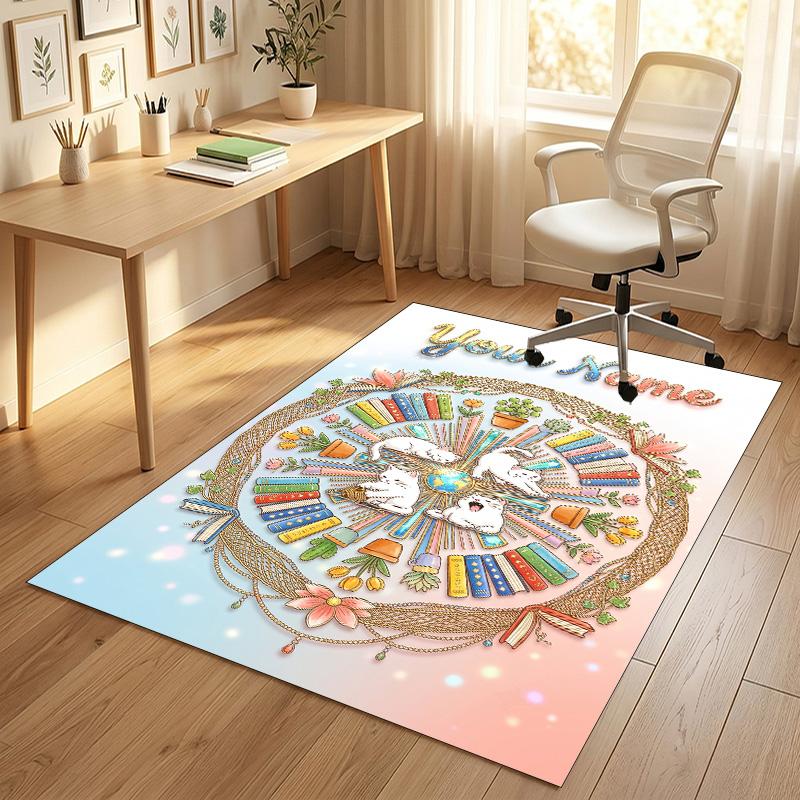 Cat Theme Crystal Velvet Rug Personalized Custom Name Text Soft Floor Mat Home Decor
