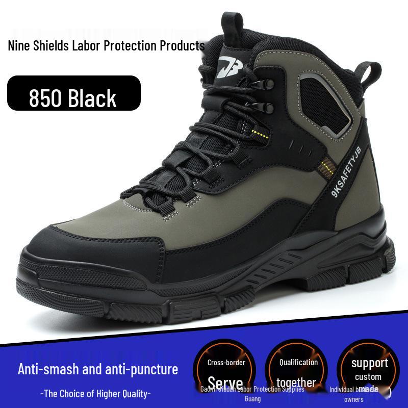 All-Season High-Top Microfiber Leather Work Boots: Anti-Smash, Anti-Puncture, Wear-Resistant, Comfortable for Long Standing