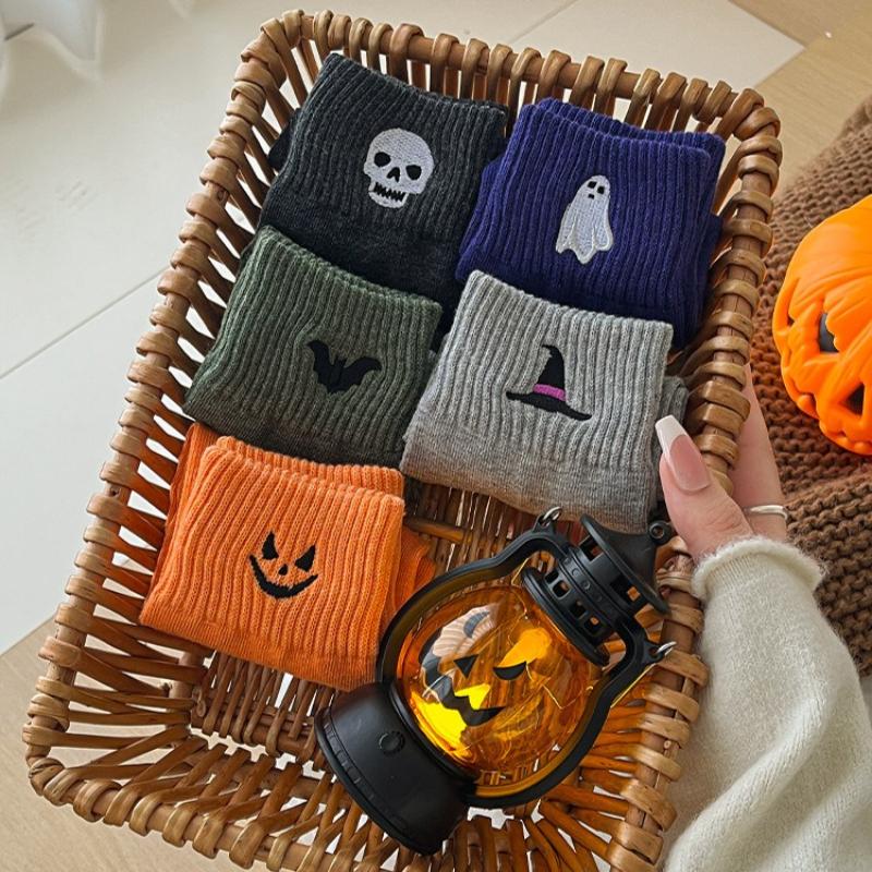 Halloweenské ponožky Pánské Dámské Bavlněné Ponožky do půlky Lebka Duch Netopýr Dýně Čarodějnický klobouk Výšivka Silné Teplé Ponožky