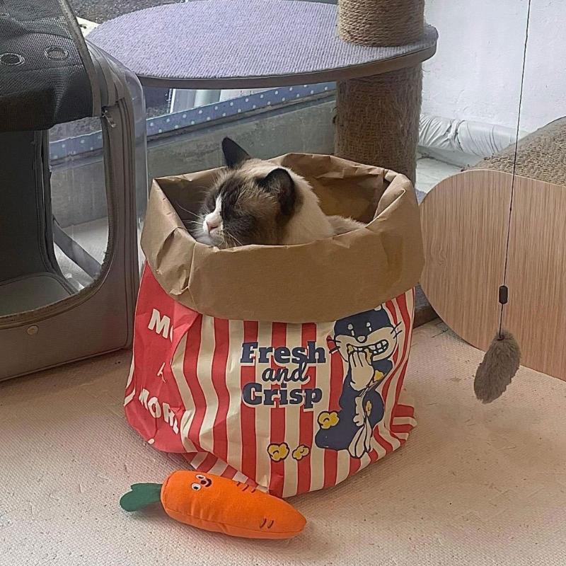 PopcornBag Cat Tent Toy PlayTunnel Tent House Dogs Kraft Paper Bag Hideaway Tunner Boredom Pet Indoor Entertainment Toy