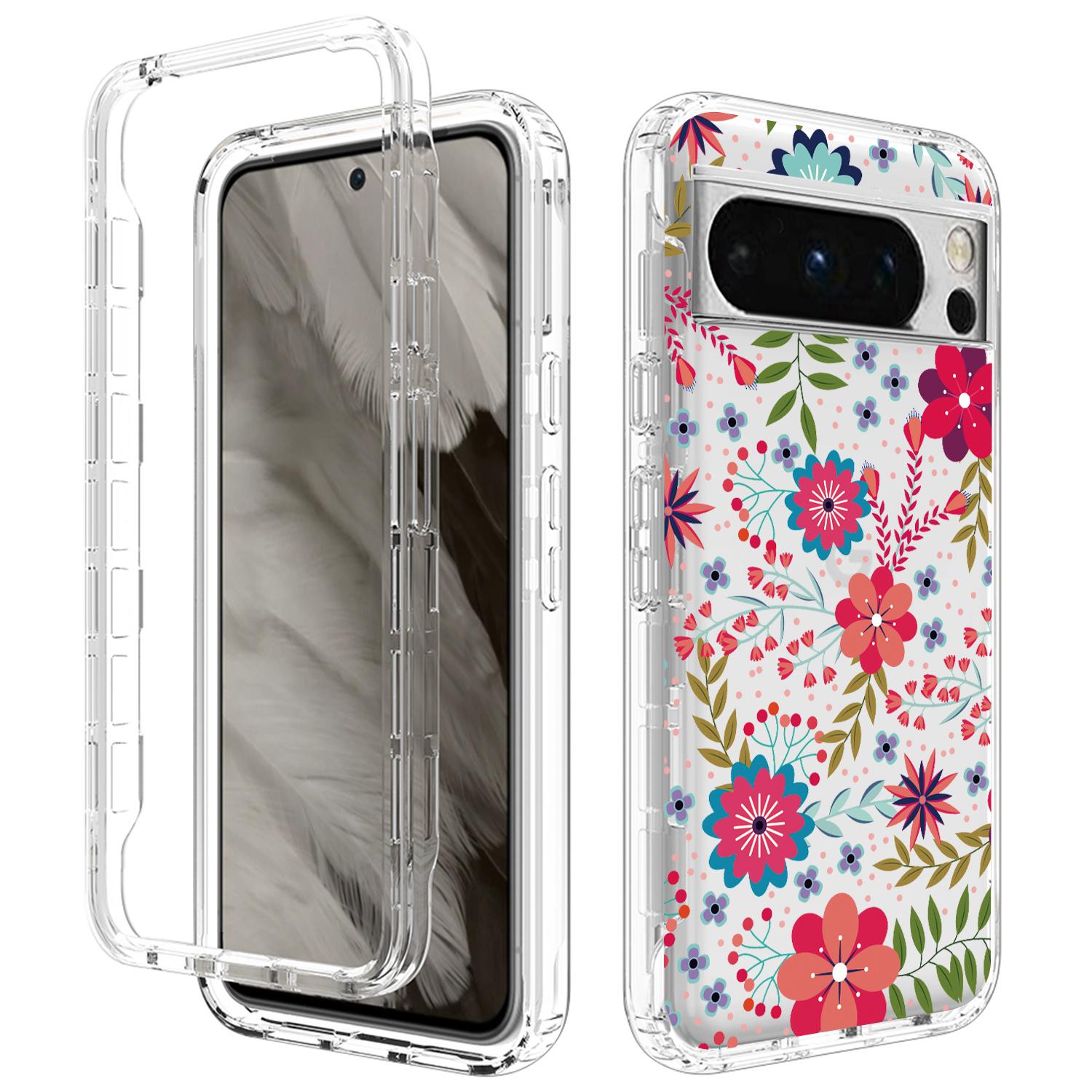 

Чехол для телефона с принтом для Google Pixel 8 Pro, PC рамка + TPU противоударный прозрачный чехол Flower and Leaf