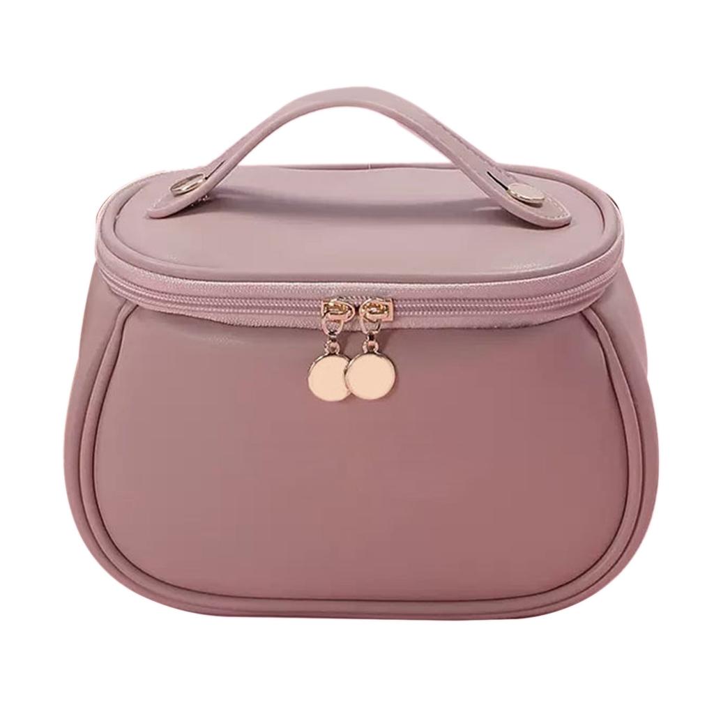 Tragbare Make-up-Tasche Damen Niedliche PU-Leder Kosmetiktaschen Große Kulturtasche für Teenager-Mädchen Geschenke Reise Rosa