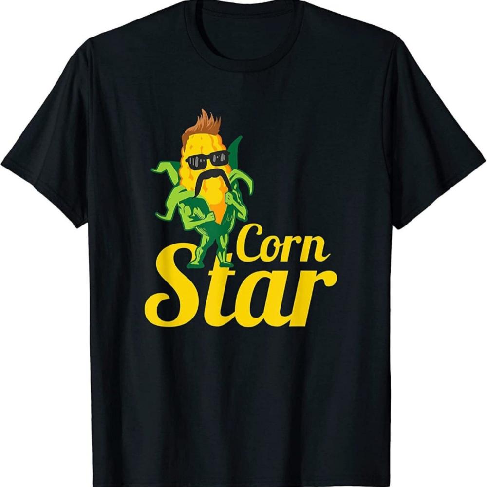 Casual Black Short-Sleeve Shirt for Men in Summer Featuring Humorous Design with Corn Starry Gl