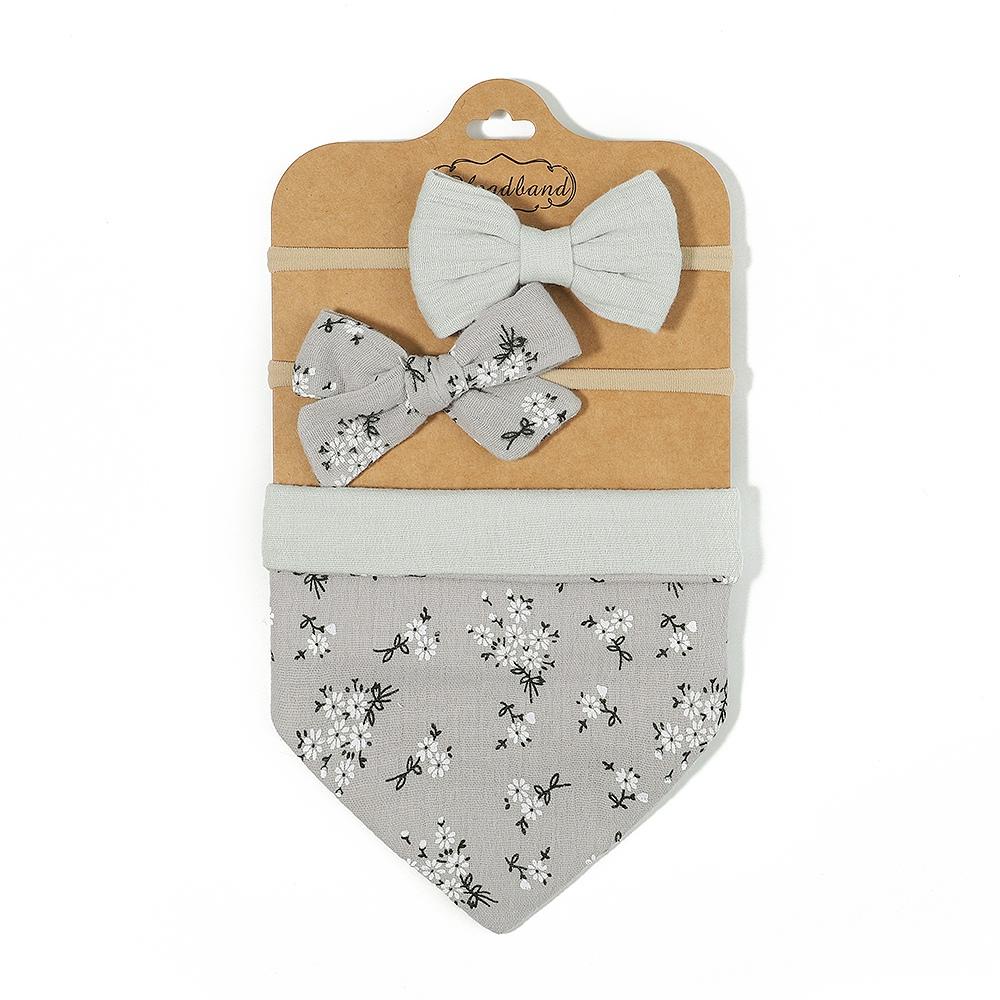 3 szt./zestaw Muślinowa Bawełna Nadruk Śliniak Noworodek Kokardki Opaska Trójkątny Ręcznik Śliniak Niemowlę Chłopiec Dziewczynka Karmienie Odbijanie Akcesoria do Włosów Dziecka