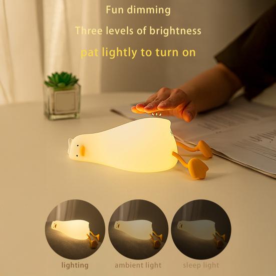 Night Light Lying Flat Duck Night Lamp Soft Warm LED Nightlight with Adjustable Brightness Portable Kids Bedside Toy Light Rechargeable Nursery Lamp