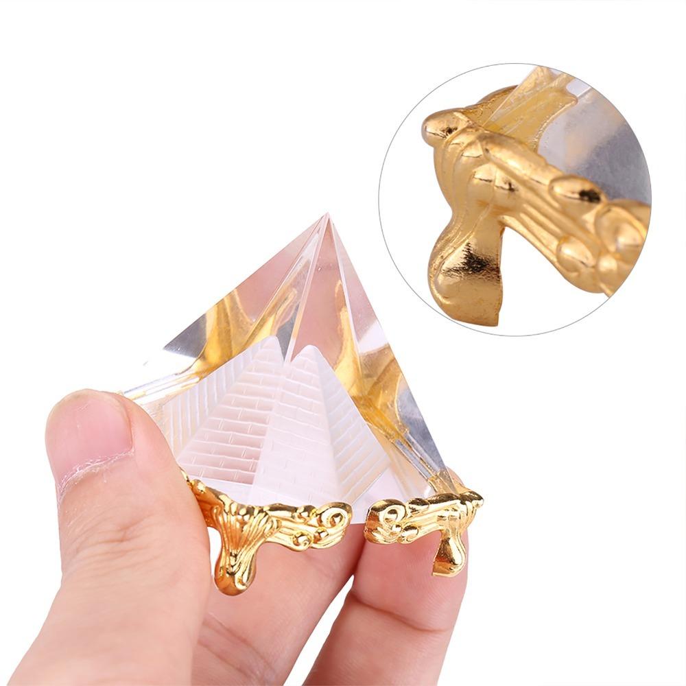 Gold Stand Crystal Pyramid Ornament Egyptian Meditation Crystal Pyramid Home Decor