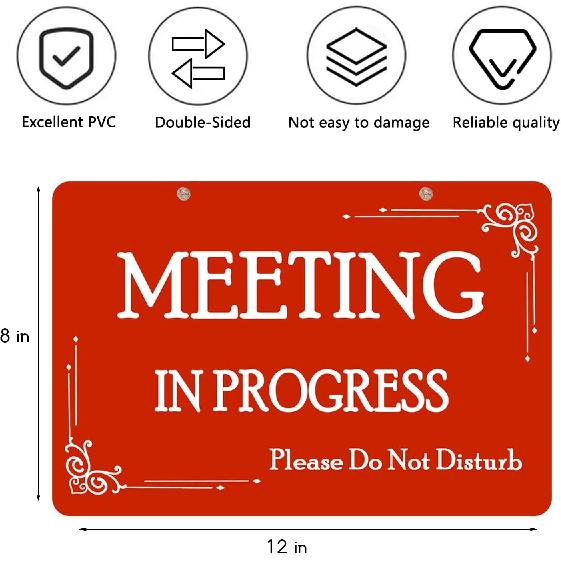 Meeting In Progress Sign,Do Not Disturb In Session Office Door Indicator,Welcome Please Knock Plaque for Business Home Office Meeting, Privacy Home