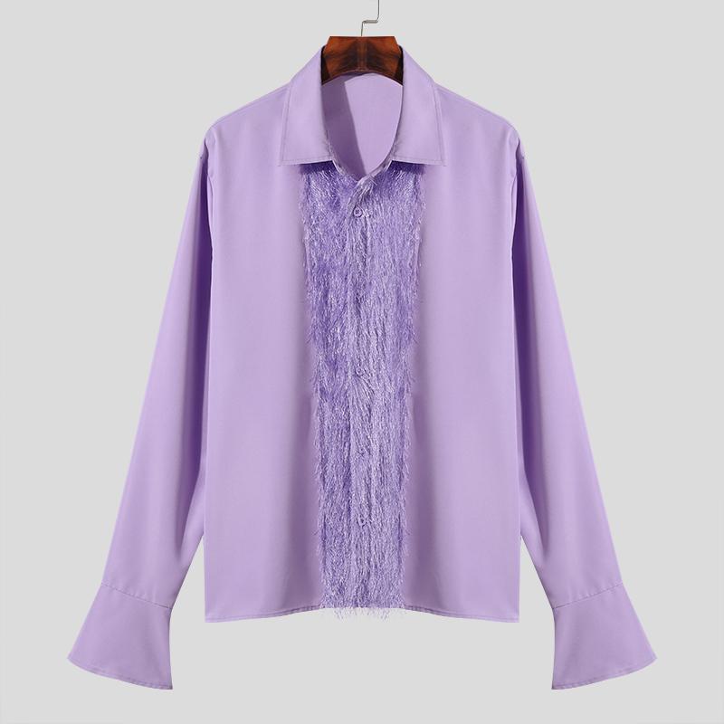 

INCERUN Мужские рубашки с воротником с лацканами и длинными рукавами на пуговицах и кисточками M фиолетовый