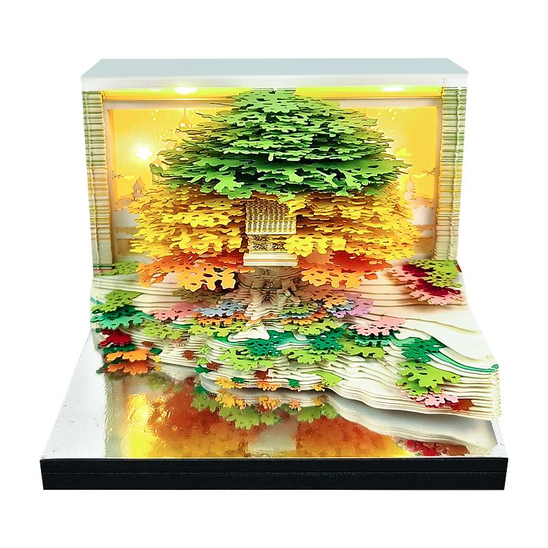 Flower Sea Tree Island Adventure Tree House with Lights: 3D Paper Art Calendar Gift and Romantic Decor Piece