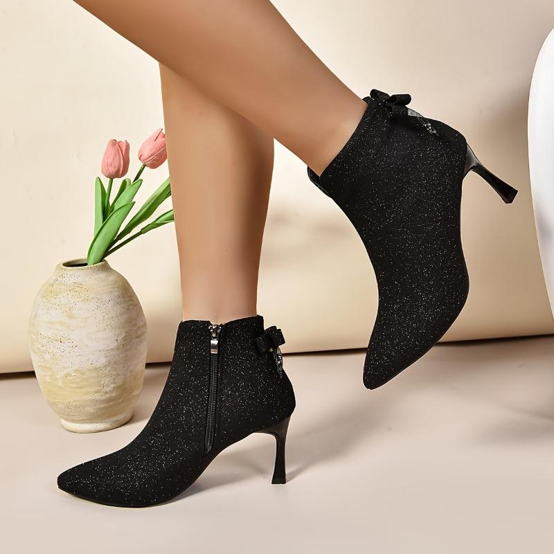 Elegant Women's High-Heeled Shoes, Solid Color Fabric Upper & Lining, Comfortable TPR Sole, Zipper Closure, All-Season, Plain Toe