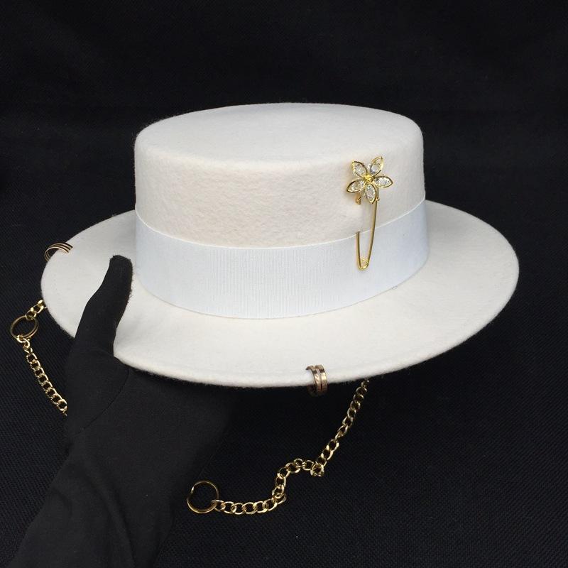 

Молочно-белая шерстяная золотая цепочка с цветком на булавке женская фетровая кепка женская шляпа Panamjazz One Size