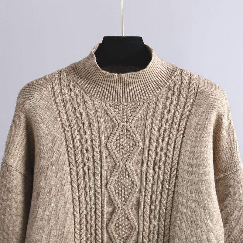 Autumn and Winter Women's Sweater Set Knitted Thickened Loose High Neck Sweater Wide Leg Pants Two-piece Set