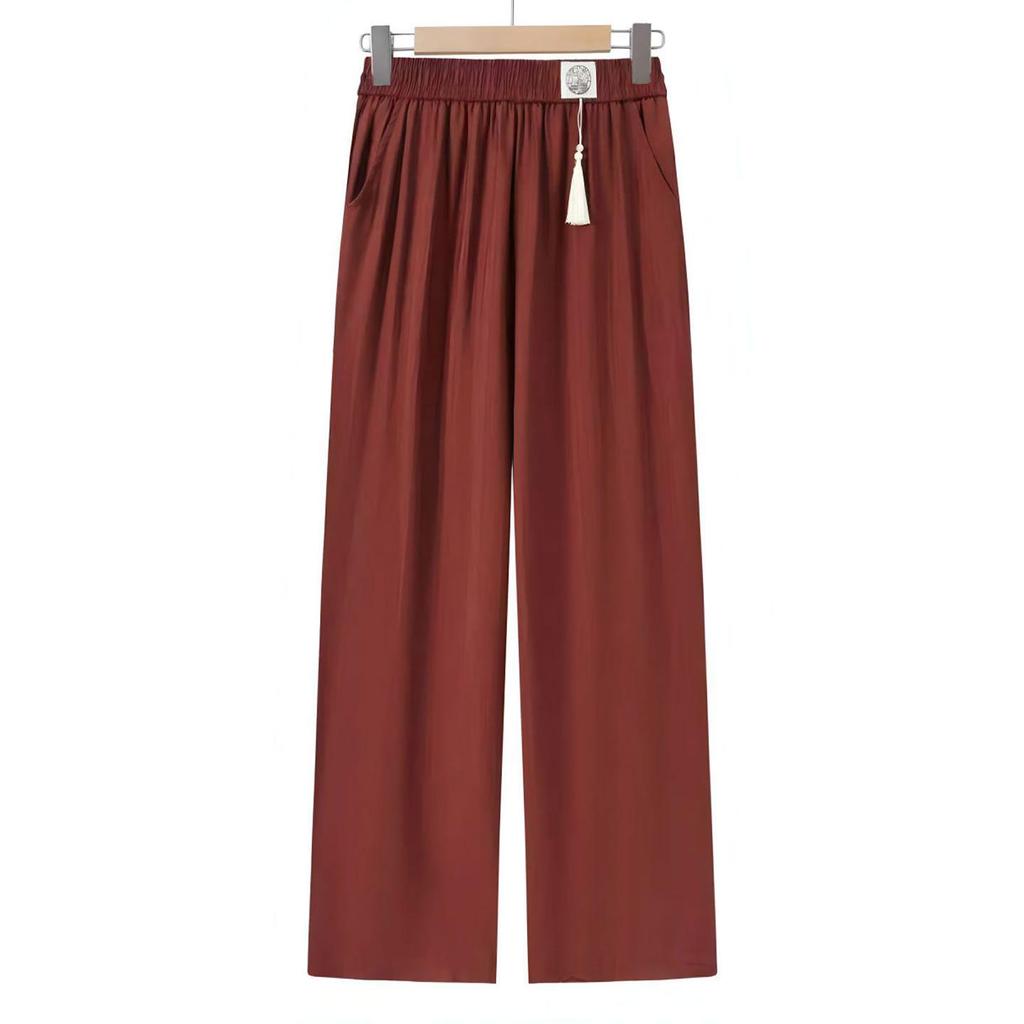 Mid-Rise Elastic Waist Straight-Leg Casual Pants for Mature Women