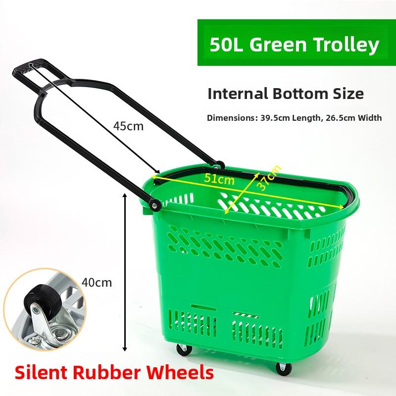 Thickened Plastic Shopping Basket with Wheels Handheld KTV Basket Convenience Store Caddy Vegetable Basket Pull Rod Basket