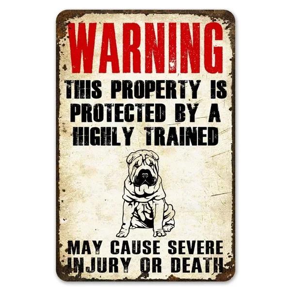 Warning This Property Is Protect By Labradoodle Dog Tin Sign Vintage Farm Decor Art Pet Lover Tin Metal Sign