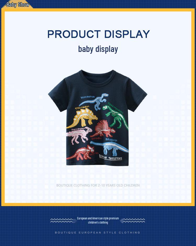 2025 Letní dinosauří kreslené tričko pro chlapce - Korejské dětské oblečení