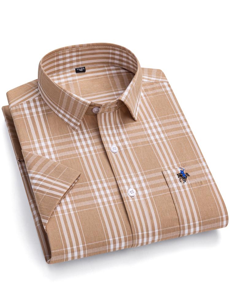 

Мужская рубашка с коротким рукавом в клетку с вышивкой — универсальный дизайн с одним нагрудным карманом — идеально подходит для стильной летней верхней одежды 45