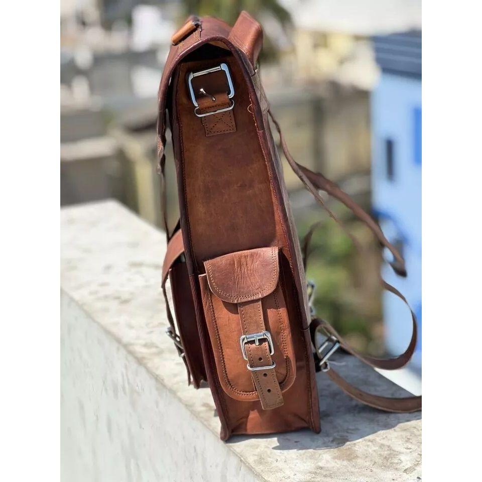 Leather Bag Goat Rucksack Backpack Genuine Laptop Vintage Travel Brown New 15"