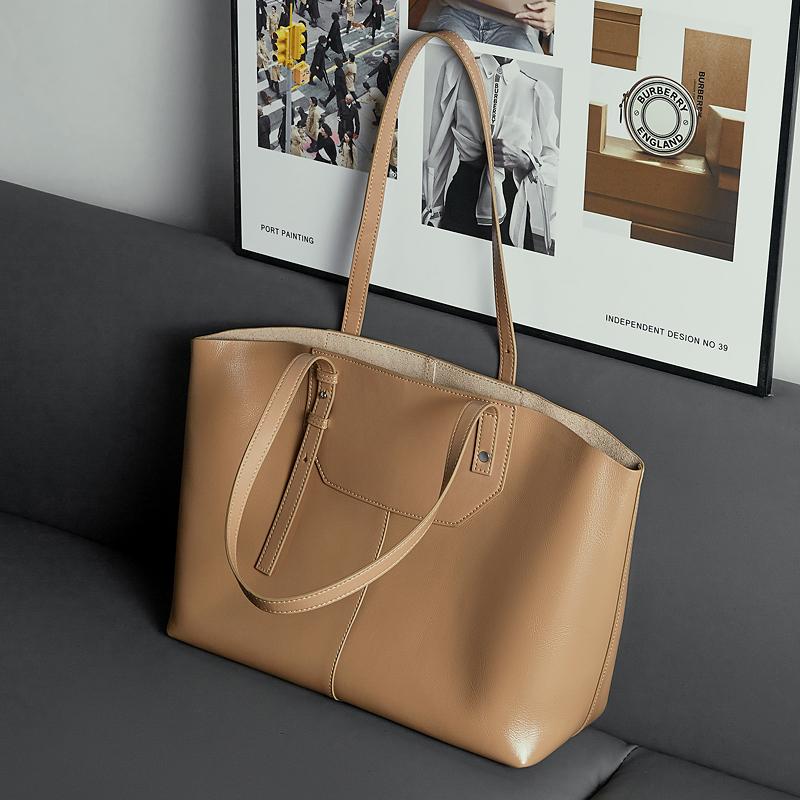 Burminsa Cowhide Genuine Leather Large Tote Handbags For Women 2026 Winter Luxury Designer Work Shopper Underarm Shoulder Bags