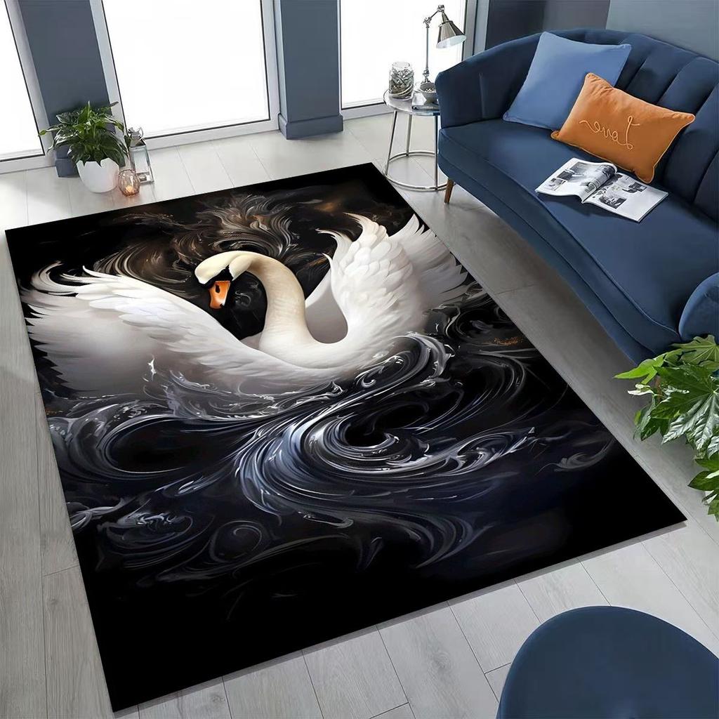 Traum Liebe Schwan Kunst Cartoon Teppich für Schlafzimmer Wohnzimmer Sofa Zuhause Fußmatte Dekor, Große Kinder Spiel Rutschfeste Bodenmatte Geschenk