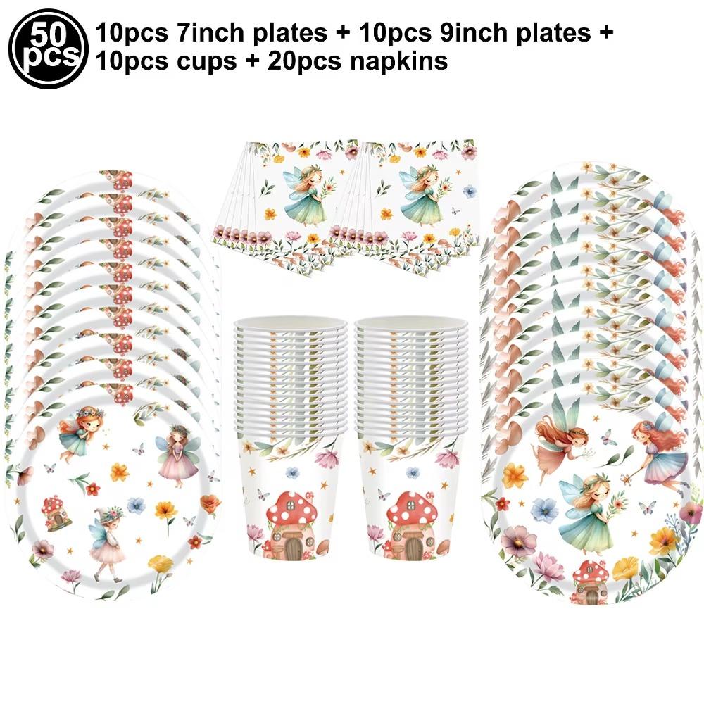 Pink Butterfly Flower Fairy Theme Disposable Tableware Plates Cups Napkins Girls Birthday Party Wedding Baby Shower Decor